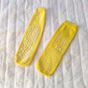 Mismatched yellow grip non-slip ankle socks